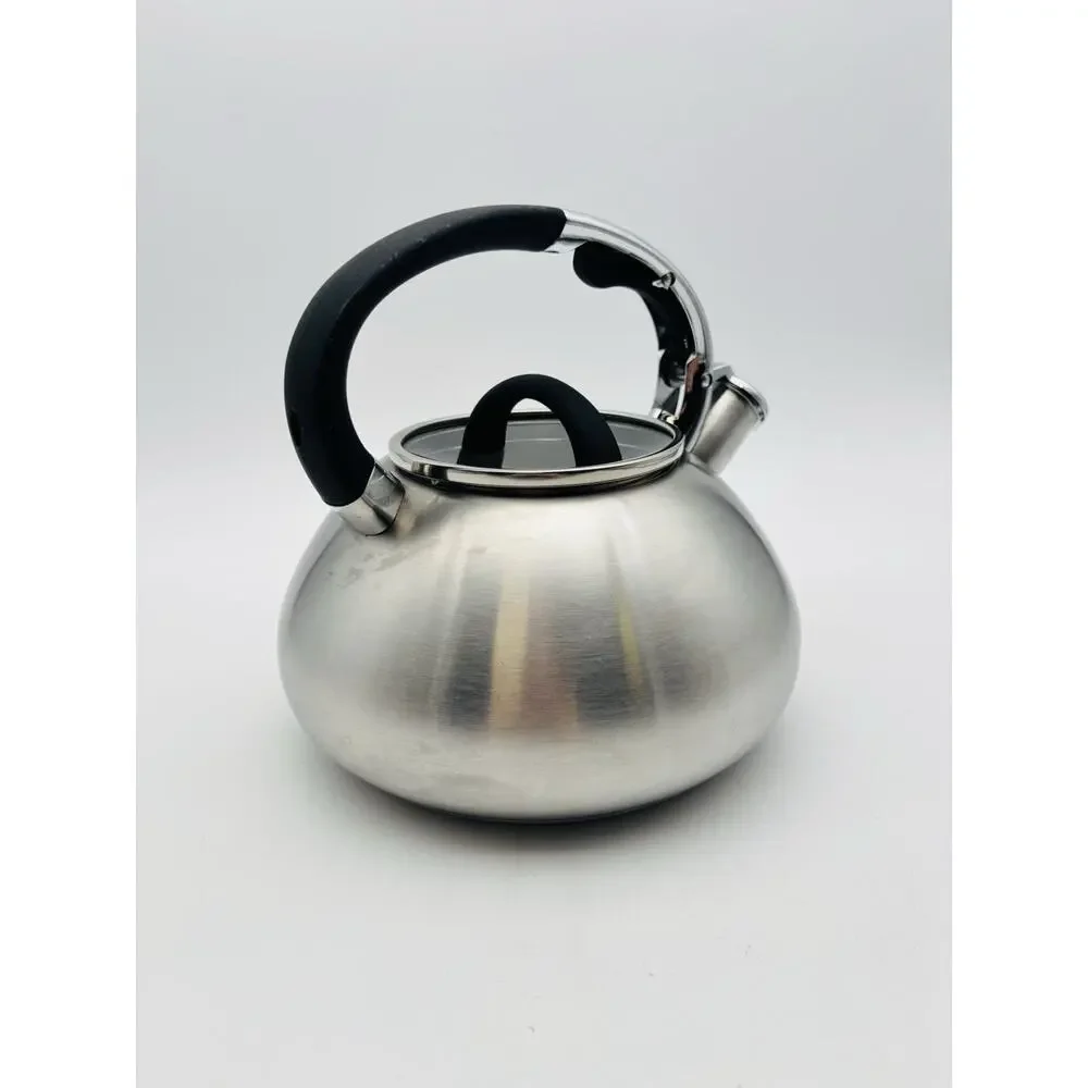 Brandani Stainless Steel Tea Kettle Brushed Silver Black Faux Soft Touch Handle